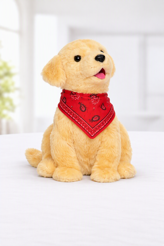 Chien blond robotisé apaisant pour personnes âgées