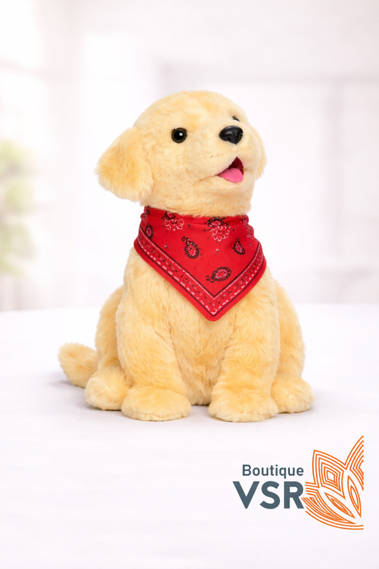 Chien blond robotisé apaisant pour personnes âgées
